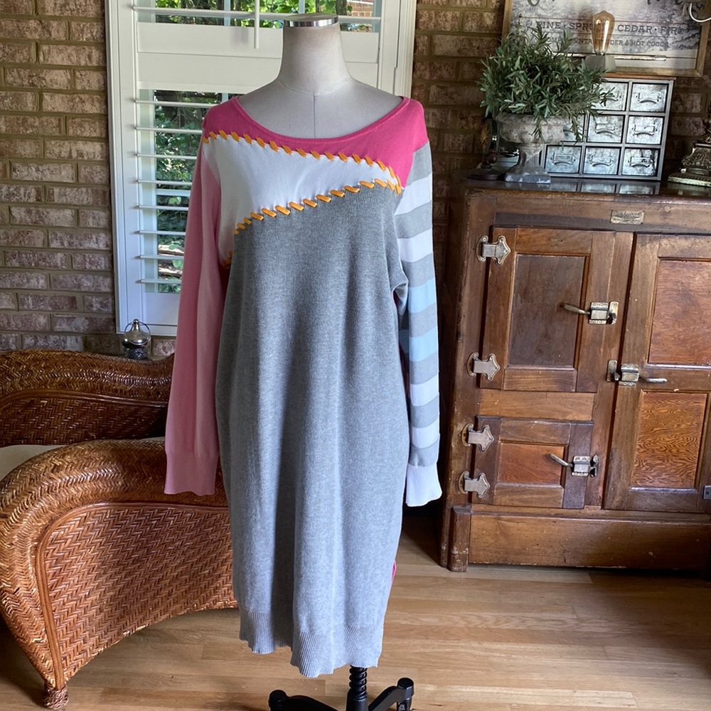 VICTOR GLEMAUD LUXURY COLOR BLOCK DRESS PLUS KNIT 2 XL NEW